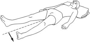 Person lying on back, sliding 1 leg out to the side.