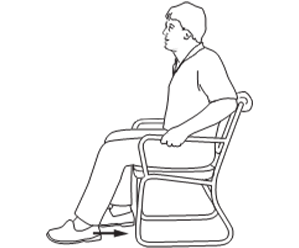 Person sitting in chair, sliding one foot back.