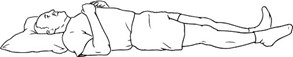 Lying down, tighten stomach muscles by pulling belly button towards spine.