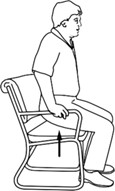 Sitting in a chair, push up with arms.