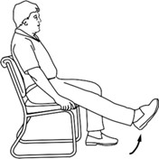 Sitting in a chair, lift foot and straighten your knee.