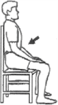 Sitting in a chair, tighten stomach muscles by pulling belly button towards spine.