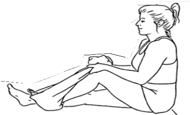 Sitting down with one leg bent, use towel looped under bent leg to move heel towards buttocks.