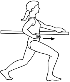 Hold onto table or counter, move one leg forward. Bend forward leg and lean upper body over bent knee.