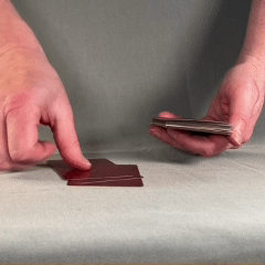 Person holding cards in 1 hand and using other hand to pick up 1 card at a time.