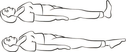 Person lying on their back, flexing their foot. Toes are pointed up to start, then pointed forward.