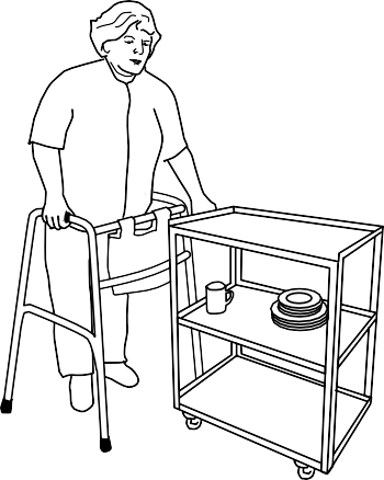 Pushing items in a wheeled cart makes it easier to move items when you’re using a walking aid.